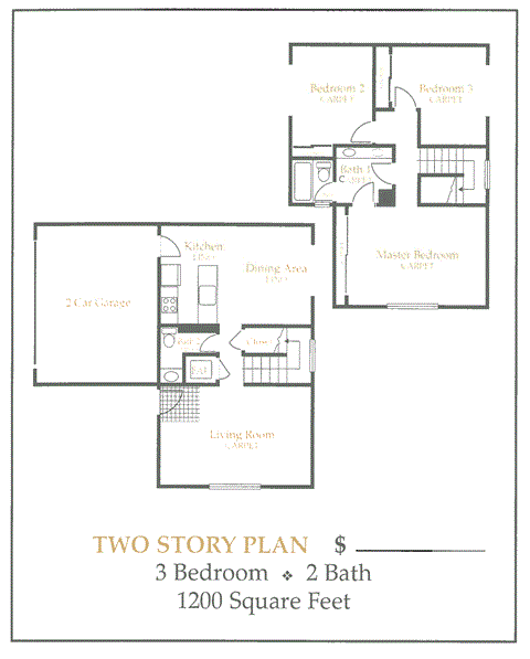 Floor plan for 3 beds, 1.5 baths, 1270 sqft
